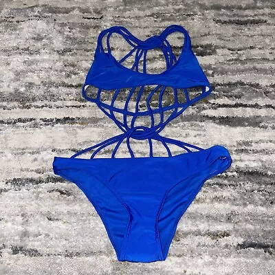 Crazy Daring Strappy Blue Monokini Dance Wear Swimsuit S/M • $11.99