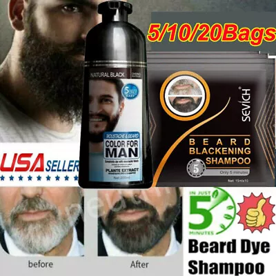 Mens Black Beard Simple Hair Dye Color Shampoo Permanent Darkening Hair Coloring • $8.65