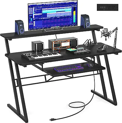 47'' Music Studio Desk Power Outlet Black Producer Recording Workstation NEW • $249.99