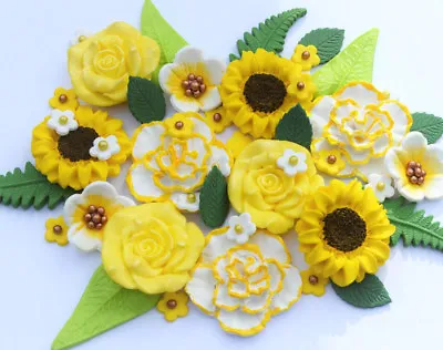 Edible Sunflower Flower Set Bouquet Cake Flowers. Edible Yellow Cake Decorations • £12.95