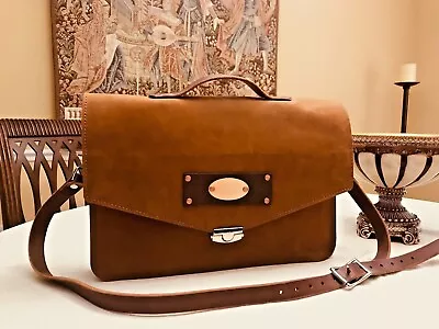 European Thick Saddle Leather Military Style Briefcase / Messenger Bag - Germany • $249