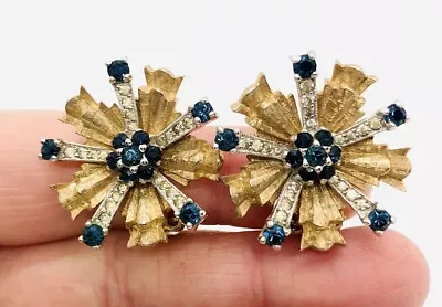 JOMAZ Joseph Mazer Blue Rhinestone Earrings Spiked Signed Vintage Jewelry • $134.50