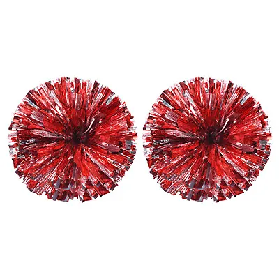 2pcs PET Cheerleading Pom Poms With Finger Holes For Sport Game Red Silver • £13.13