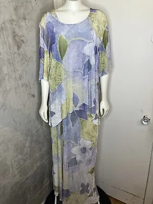 Rabbit Rabbit Rabbit Shirt Dress Size 20W Long Leaf Print Liquid Knit USA Made • $39.95