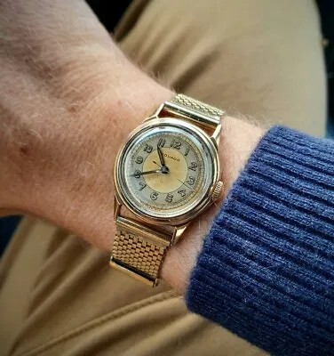 Vintage1940s Movado Solid 14k Yellow Gold Capped Borgel Case • $395