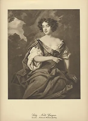 Orig 90+y Old Antique LELY Art Print - Portrait NELL GWYNN Mistress Charles II • £1.55