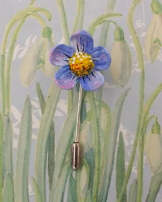 FORGET-ME-NOT BLUE FLOWER PIN Blue Wedding Lapel Flower Brooch HAND PAINTED • $8.69