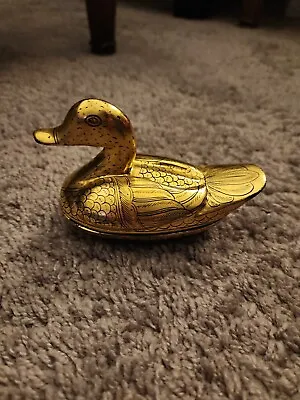 Vintage Gold Lacquered Duck Trinket Box Hand Painted • $6