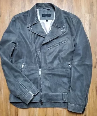 John Varvatos Star USA Franco Goat Skin Leather Biker Jacket - Med Metal Grey • $299