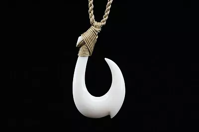 Hawaiian Fish Hook Necklace (Buffalo Bone) - Hand Carved Maui Hook Polynesian • $14.26