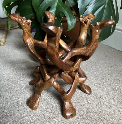 Large Vintage Folding Teak Wood Camel Stand 9 Inch Stand Crystal Ball Holder • $82.09