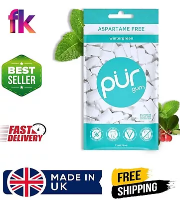 PUR 100% Xylitol Chewing Gum Sugarless Wintergreen Sugar Free + Aspartame Free • £5.27