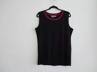 Exclusively Misook Tank Top XL Black Pink Neck Knitted Acrylic Side Slit Blouse • $32.99