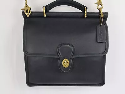 Vintage Coach Black Leather Willis Crossbody Bag Purse W/Top Handle #9927 • $174.99