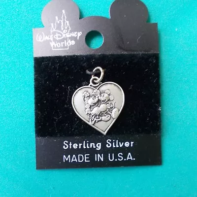 Vintage Mickey And Minnie  On A Heart Shaped  Sterling Disney  Charm • $19