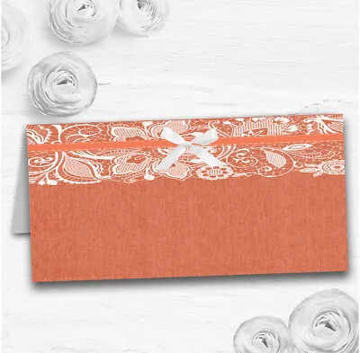 Vintage Coral Burlap & Lace Wedding Table Seating Name Place Cards • £6.95