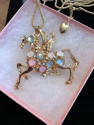 $23.95 • Buy Betsey Johnson Necklace Pegasus Horse Mythical Gold Colorful Beautiful Gift Box