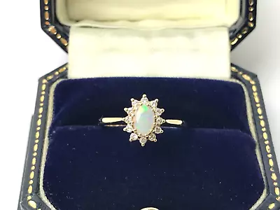 1997 Opal And Diamond Ring 9ct Gold Cluster Opal And Diamond Vintage Ring Size L • $315.74