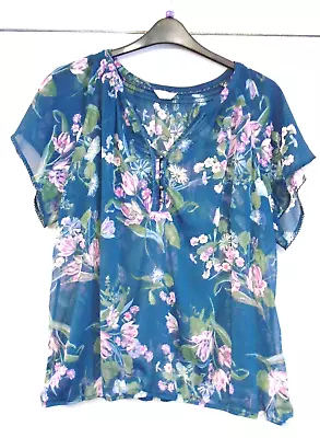 M & S INDIGO Ladies Floral Navy Mix Short Sleeve See Through Top ~ Size 22 • £1.99