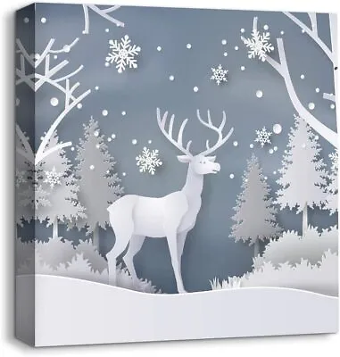 White Elk Wall Art Canvas Print Christmas Decor  • $28.59