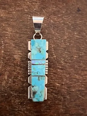 Native American Navajo Pendant Inlay Turquoise Pendant Brandon Esquu Zuni #O • £42.91