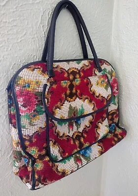 Vintage Floral Carpet Tapestry Purse Handbag Boho 14.5 X 12 Needlepoint Granny • $39.99