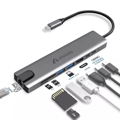 Anotela 100W 8 Port USB C Hub Ethernet Type C Adapter For Laptop IPad Macbook • $29.99