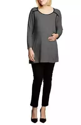 Maternal America Maternity & Nursing Piping Detail Top - Charcoal/BLK Large NWT • $49.99