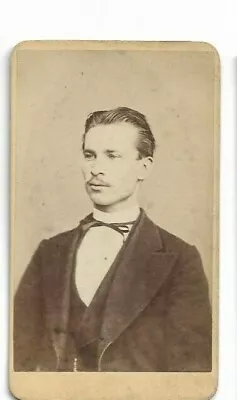 CDV- Man W/ Thin Mustache Ribbon Tie & Slicked Back Hair Unk Photgrapher F17 • $10.04