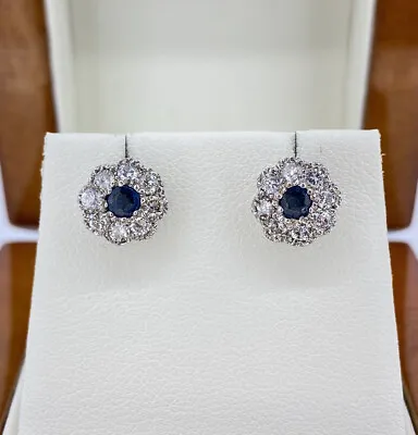£825 • Buy 18ct White Gold Sapphire & Diamond Cluster Earrings