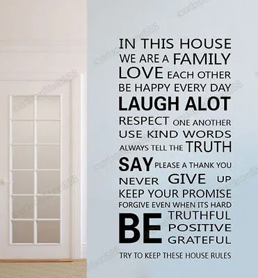 £7.95 • Buy Family Rules Love House Wall Sticker Quote Decal Art Mural Paper Vinyl Decor