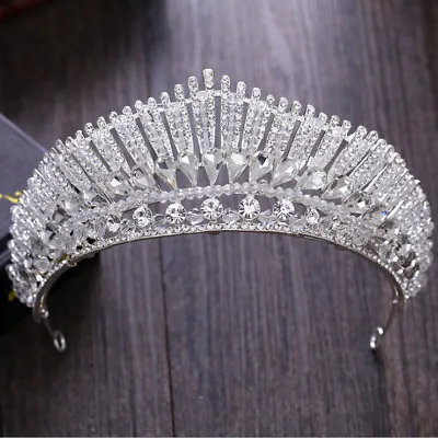 7cm Tall Clear Crystal Large Wedding Bridal Queen Princess Prom Tiara Crown • £13.79