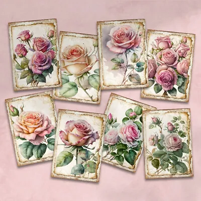 Vintage Floral Roses Shabby Chic Cards Tags Journal Card Making Supplies • £2.80