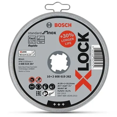 $37 • Buy Bosch 125mm X 1mm  X-Lock Inox Steel And Stainless Cutt Off Discs - 10 Pack Tin