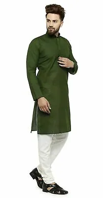 £20.39 • Buy Mehndiya Color Men's Kurta Designer Indian Wedding Formal Dress Clothing Cotton