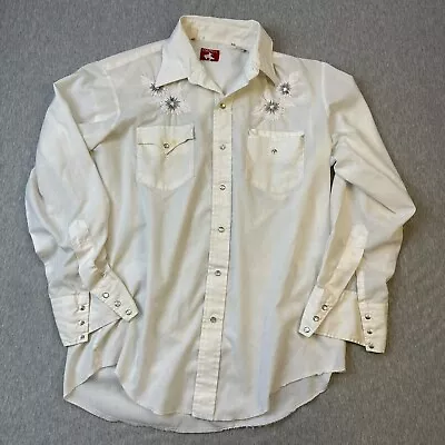 Vintage Chute 1 Pearl Snap Embroidered Shirt - Sz L - Storage Stains 70s Look • $14.40