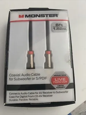 Monster 6 Ft Coaxial Audio Cable For Subwoofer / SPDIF Digital AV Receiver • $14