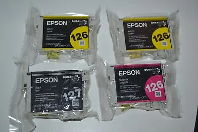 Set Of 4 Epson 126 127 Black Yellow Magenta Ink Cartridge Genuine OEM • $25.44
