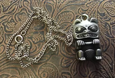 Haida Bear Frederick Pewter Canada Jewelry Native American Beaver Pendant&Chain • $28