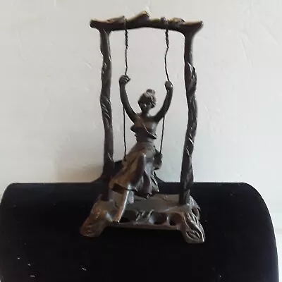 Auguste Moreau Bronze Lady Girl On A Swing Signed Repro Art Nouveau 5 1/2” • $31.99