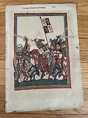Antique Original  Codex Manesse George Brabant & Lothier  Medieval Illustration • £120.64