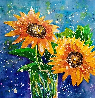 $40 • Buy Colorful Sunflowers Bouquet Original Painting Yellow Flower Mixed Media Art