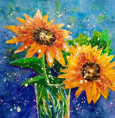 $40 • Buy Colorful Sunflowers Bouquet Original Painting Yellow Flower Mixed Media Art