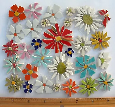 30 Daisy Mosaic Tile Set Mix Size & Color Broken China Plate Tiles • $28.99