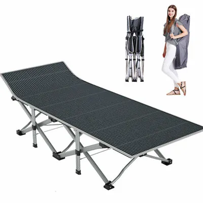 Portable 2 Layer Striped Cloth Folding Camping Bed Foldable Cot Gray + Carry Bag • $59.96