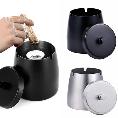£11.88 • Buy Outdoor Ashtray With Lid For Cigarettes Stainless Steel Windproof Rainproof 