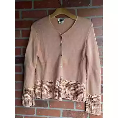 Vintage 90s Clio PM Cotton Rayon Knit Long Sleeved Cardigan Sweater Beige/ Coral • $40.50