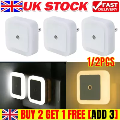 1/2x Automatic LED Night Light Plug In Energy Saving Dusk Dawn Sensor Kids Light • £4.85