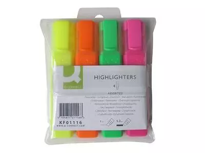 Pack Of 4 Highlighter Marker Pens Q-Connect Assorted Colour KF01116 • £2.99