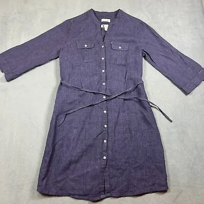 Malvin I Love Linen Shirt Dress Womens M Blue Navy Roll Tab Sleeve Front Buttons • $29.95